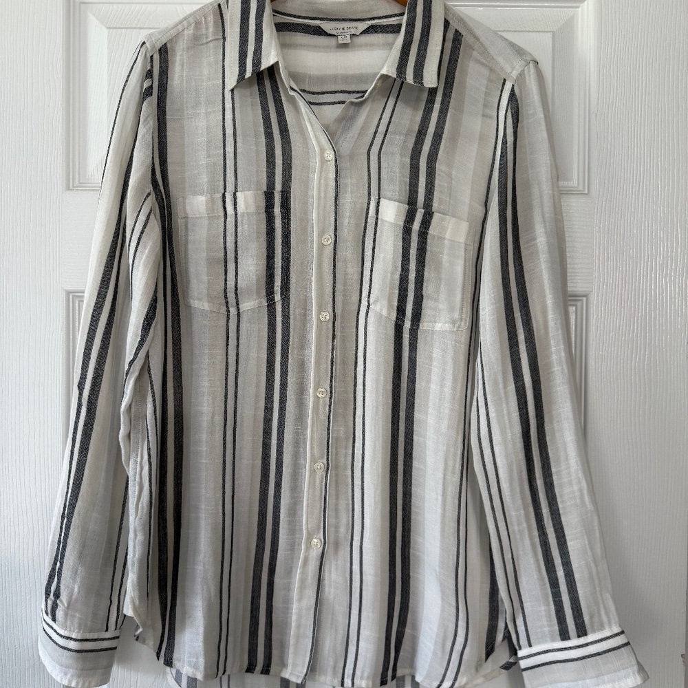 Lucky Brand Linen Striped Button-Up Shirt – Lightweight & Breezy
